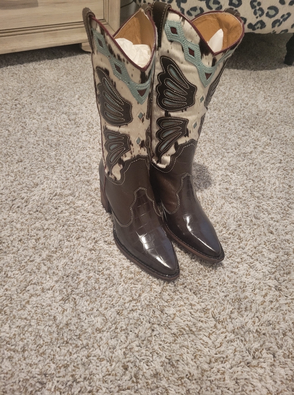 NWOB!!!!! STEVE MADDEN Women's Brown and Turquoise Western Cowboy Boots - Picture 2 of 10